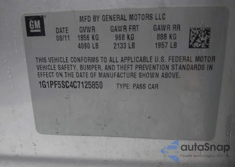 2012 Chevrolet Cruze 1Lt из США, поврежденный, VIN 1G1PF5SC4C7125850